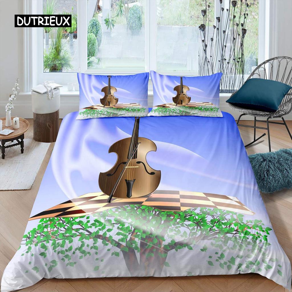 Пододеяльник со скрипкой, комплект постельного белья с классической музыкальной тематикой, одеяло с узором «тай-дай» для подростков и взрослых, пододеяльник из микрофибры для королевского одеяла