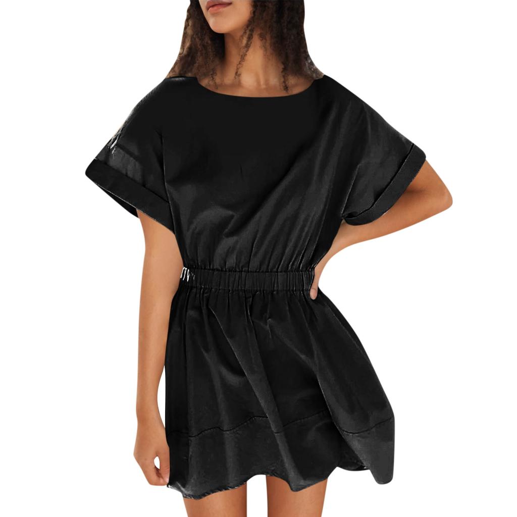 Женские летние платья с квадратным вырезом и коротким рукавом с вырезом на талии, повседневное вечернее многоуровневое платье трапециевидной формы