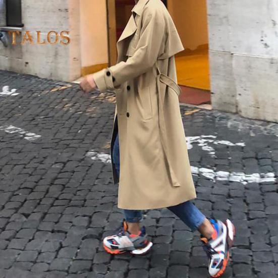 Мужская ветровка, пальто с лацканами, длинный рукав, двубортный, регулируемый пояс, тренчкот с карманами, однотонный, свободного кроя, верхняя одежда средней длины