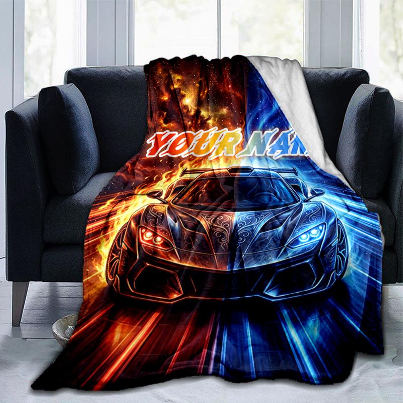 1PC Custom Name Through Flames" flannel blanket versatile,all-season throw suitable for the living room,bedroom,camping,travel,and gift
