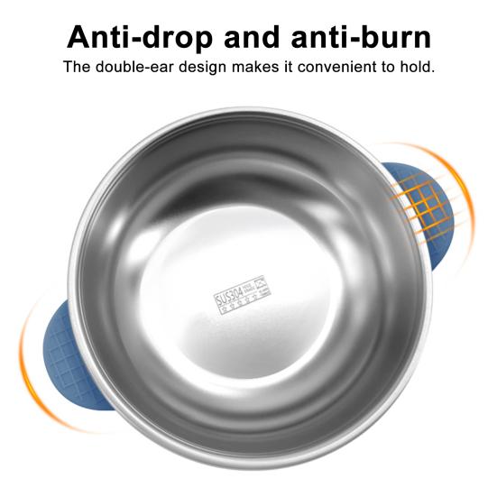Детская миска для кормления, двухслойная миска для риса из нержавеющей стали с присоской, суповая миска без бисфенола А, контейнеры для еды с двойной ручкой