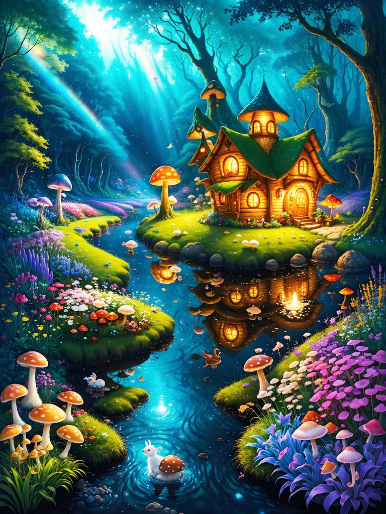 Алмазная картина Грибной домик Вышивка Пейзаж Наборы для вышивки крестом Искусство Мультфильм Алмазная мозаика Ручная работа Подарок