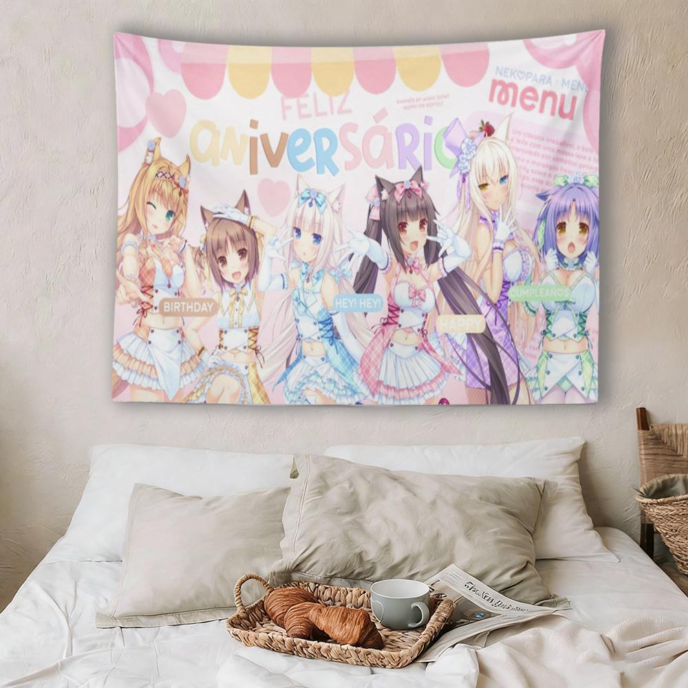 Настенный гобелен Nekopara AllStar Аниме Кавайная Кошкодевочка Горничная Коллаж Мягкий Полиэстер Декор для Спальни Общежития Комнаты Фанатов