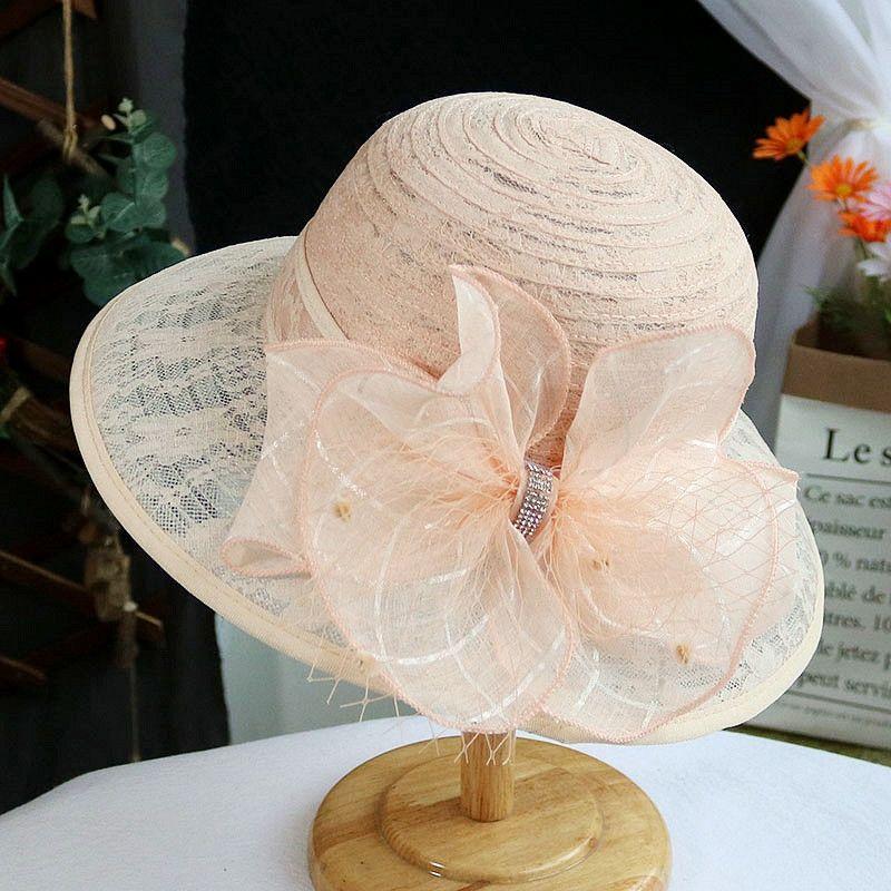 Hat Women's Summer Sunshade Hat Water Diamond Bow Lace Breathable Travel Sunscreen Foldable Sun Hat