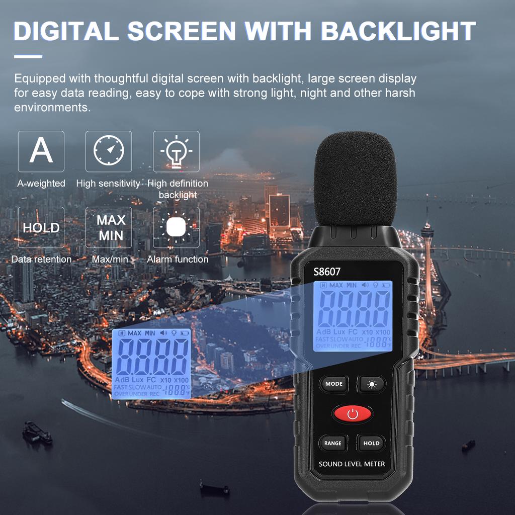 A-взвешенный детектор шума 30-130 дБ, мини-устройство мониторинга децибел, высокоточный измеритель уровня звука