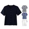 Men Button Down T-shirt Solid Color V-Neck Short Sleeve Tee Shirt Summer Casual