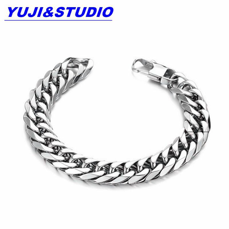 Юджи 10 мм Полированный Титановая Сталь Кубинская Цепь Браслет для Мужчин - Европейский и Американский Хип-Хоп Стиль
