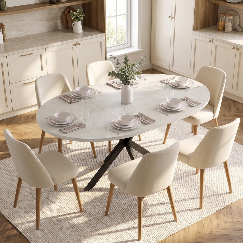 Extendable Dining Table for 4–6 People, Kitchen Table in Industrial Look with Spider Leg, Grey