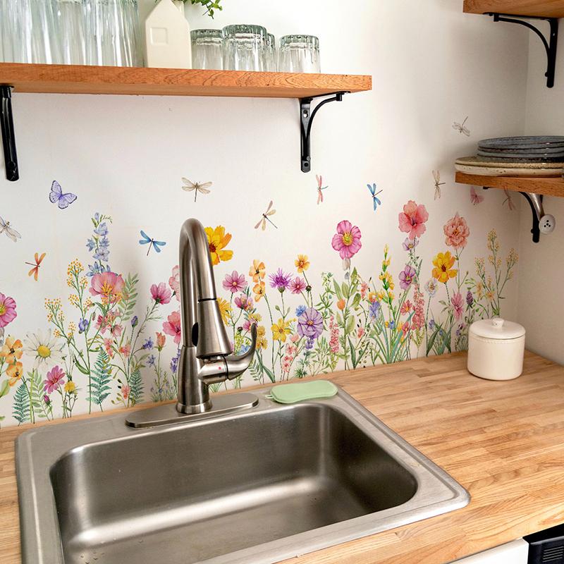 Красочные наклейки на стену Цветы Бабочка Сделай сам Фрески Для Стекла Окна Спальни Ванной Комнаты Домашнее Украшение Обои