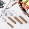 Food-grade Stainless Steel Spoons with High Value Retro Luxury Western Food Cutlery with Wood Grain and Handle Cutlery Wholesale
