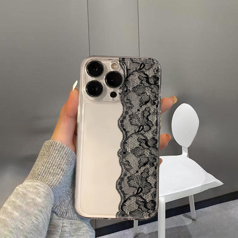 Полубелый Получерный Кружевной Чехол для Телефона Для Iphone 17Air 16E 17E 17 16 15 14 Plus 13 12 11 Pro Max Чехол для Телефона Coque Fundas