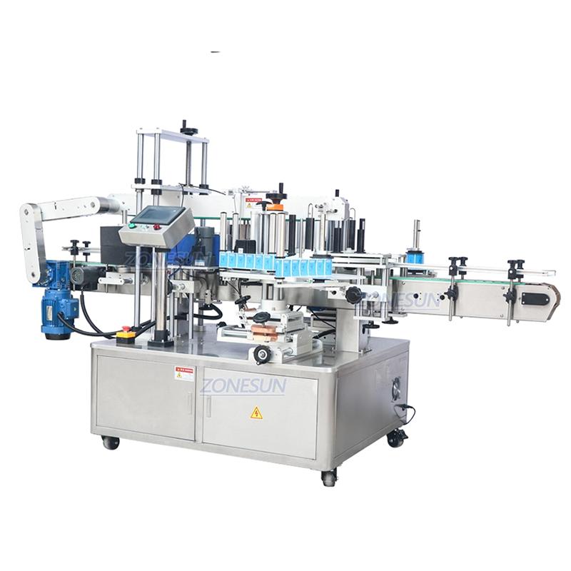 ZONESUN ZS-TB300 Automatic Vertical Double Sides Labeling Machine Sticker Applicator for Square Round Drink Juice Bottles