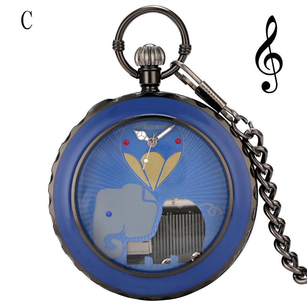 Transparent Glass Musical Pocket Watch Swan Lake Melody Music Watch Antique Pendant Pocket Timepiece Vintage Quartz Watches Gift