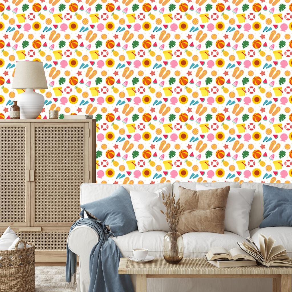 Summer wallpaper white, cream and gold for living room and bedroom 50x1000