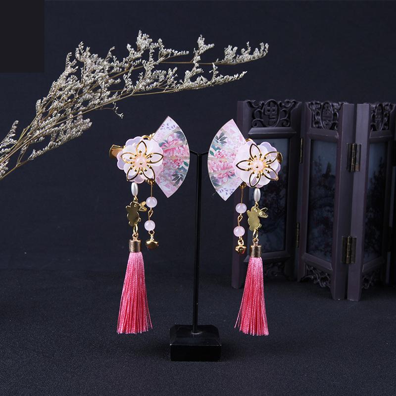 Genshin Impact Raiden Shogun в японском стиле, заколка для волос с кисточками и бусинами, кимоно ручной работы, Cos, цветок, веерообразная заколка для волос, реквизит, аксессуары