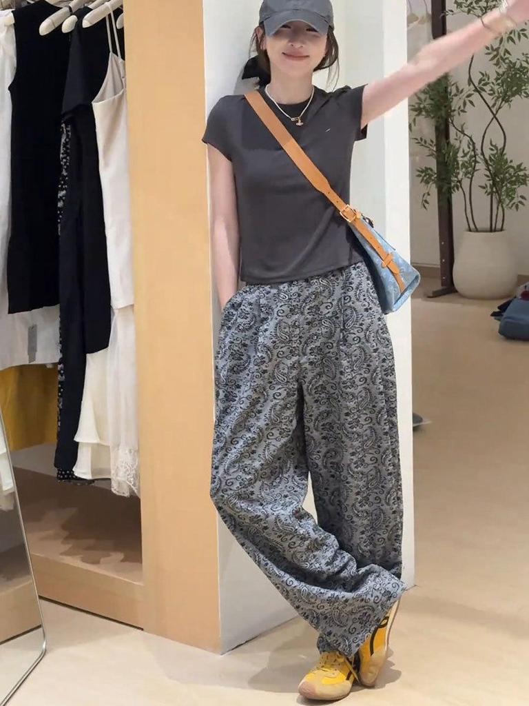 Женские брюки с высокой талией и широкими штанинами в стиле ретро пейсли - Летний стиль 2025