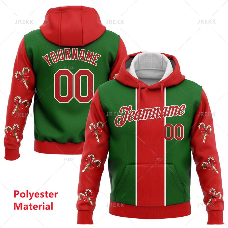 Red Green Custom Name Christmas Hoodie Men 2026 3D Printed Santa Claus Pullover Hoodies Tops Women Personalized Sweatshirt
