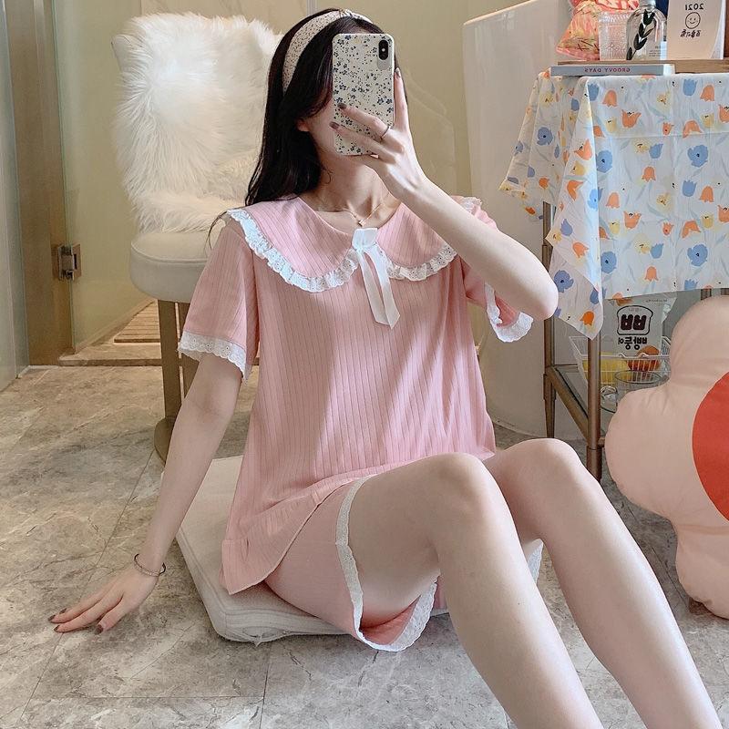 Pajama Women's Short Sleeved Cotton Cute Princess Style Summer Lace Home Clothing Set