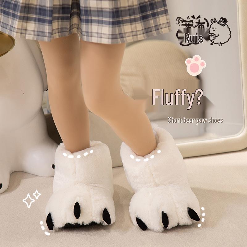 Plush Bear Paw Slippers - Cute, Warm Cotton Cartoon Design for Couples, Men & Women