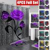 Rose Print 3D Shower Curtain Waterproof Bathroom Curtain Anti-slip Bath Mat Set Toilet Rugs Carpet Home Decor