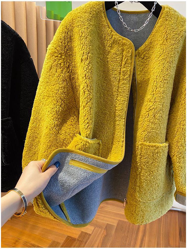 Женское пальто из искусственной овчины большого размера - Осенне-зимний свободный, повседневный, утолщенный топ