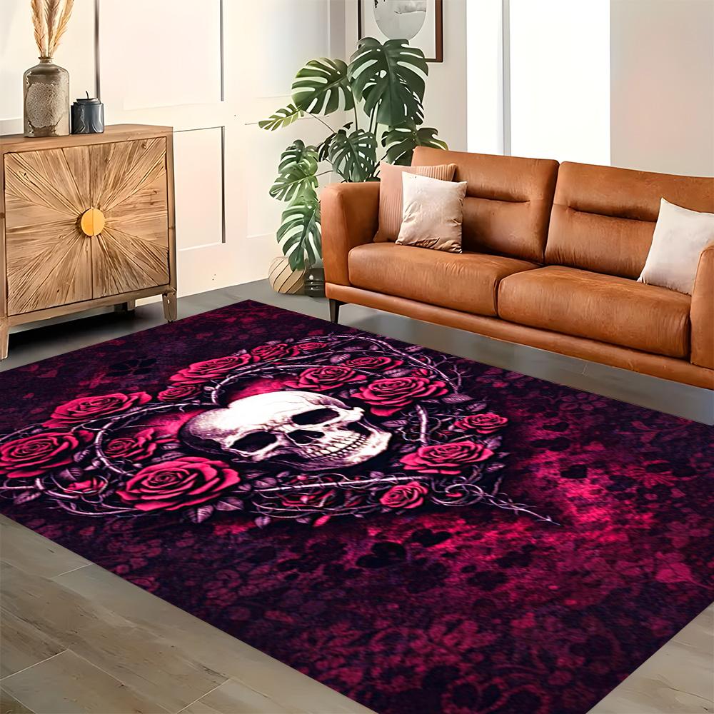 Sugar Skull With Flowers for Living Room rug, BedRoom rug, Study Room rug, Hallway Decoration, Perfect for Home Decoration or Holiday Gifts