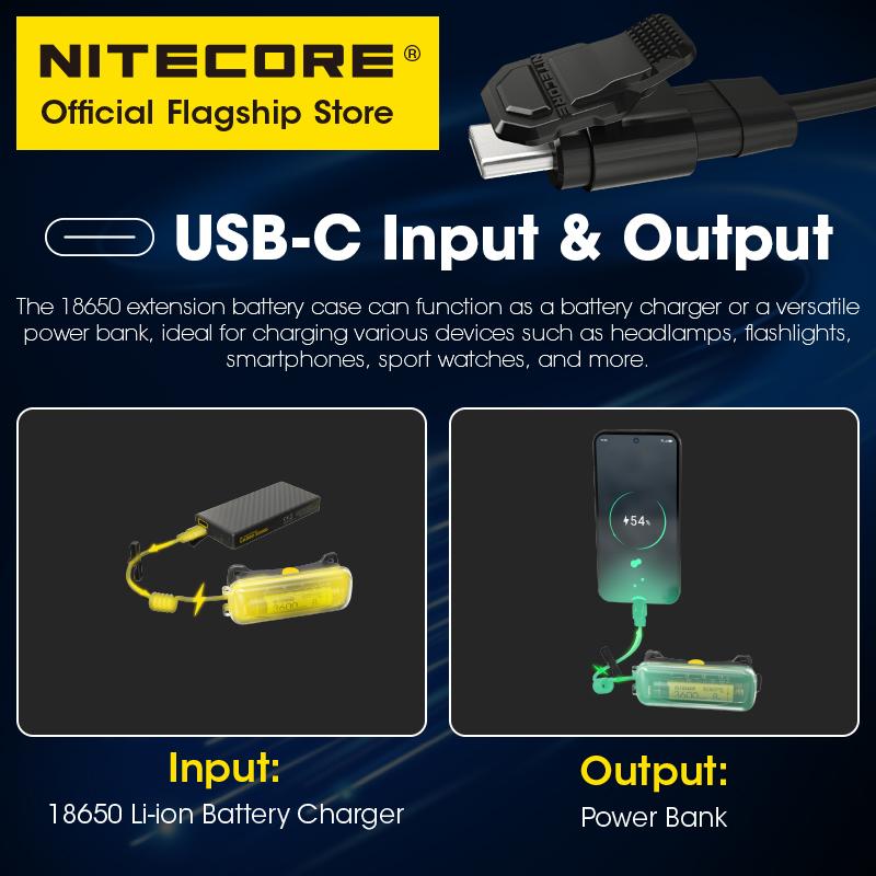 NITECORE 18650 Кейс-удлинитель для аккумулятора Li-ion Зарядное устройство Безграничный Power Bank для налобных фонарей NU40 NU43 NU50 Для трейлраннинга Походов