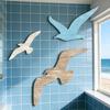 3 Pcs Wood Seagull Wall Decor Nautical Beach Coastal Theme Small Sea Birds Wall Art Lake House Ocean Wall Sculpture for Home Bathroom