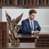 Retro Bronzed San Miguel Arcangel Statue Resin Saint Michael Angel Figurine Home Desktop Blessing Decoration Ornament
