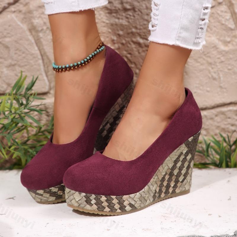 Модные женские туфли-лодочки Весна Осень Новые Большой размер Слипоны Платформа Танкетка Удобная высота Увеличение роста Нескользящие Повседневные Одинарные туфли