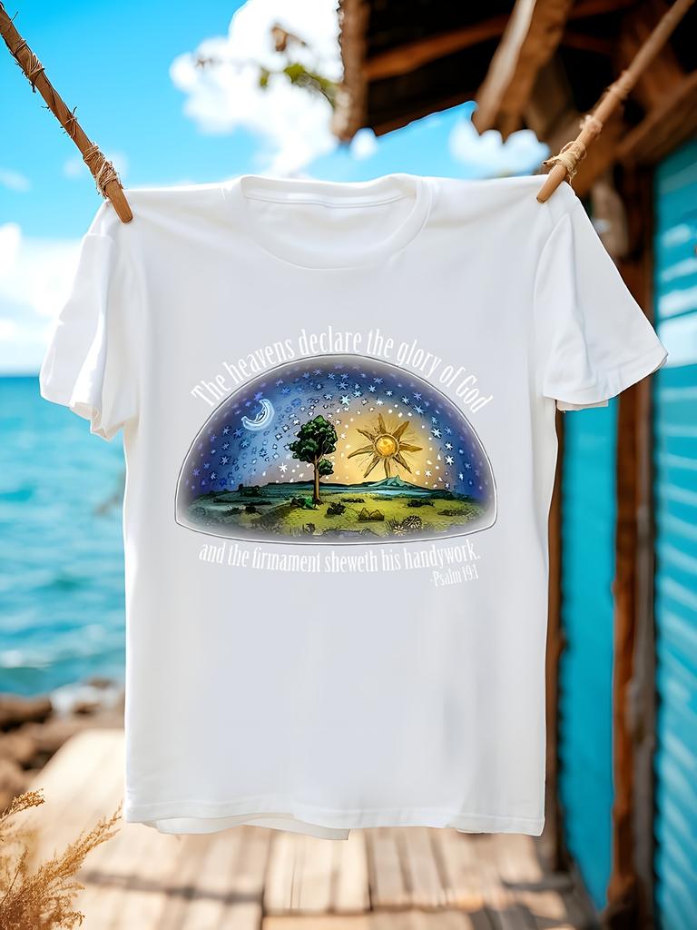 Flat EarthPsalm 191 (The Firmament) Black T-shirt - Casual Short Sleeve Tee with Humorous Religious Print