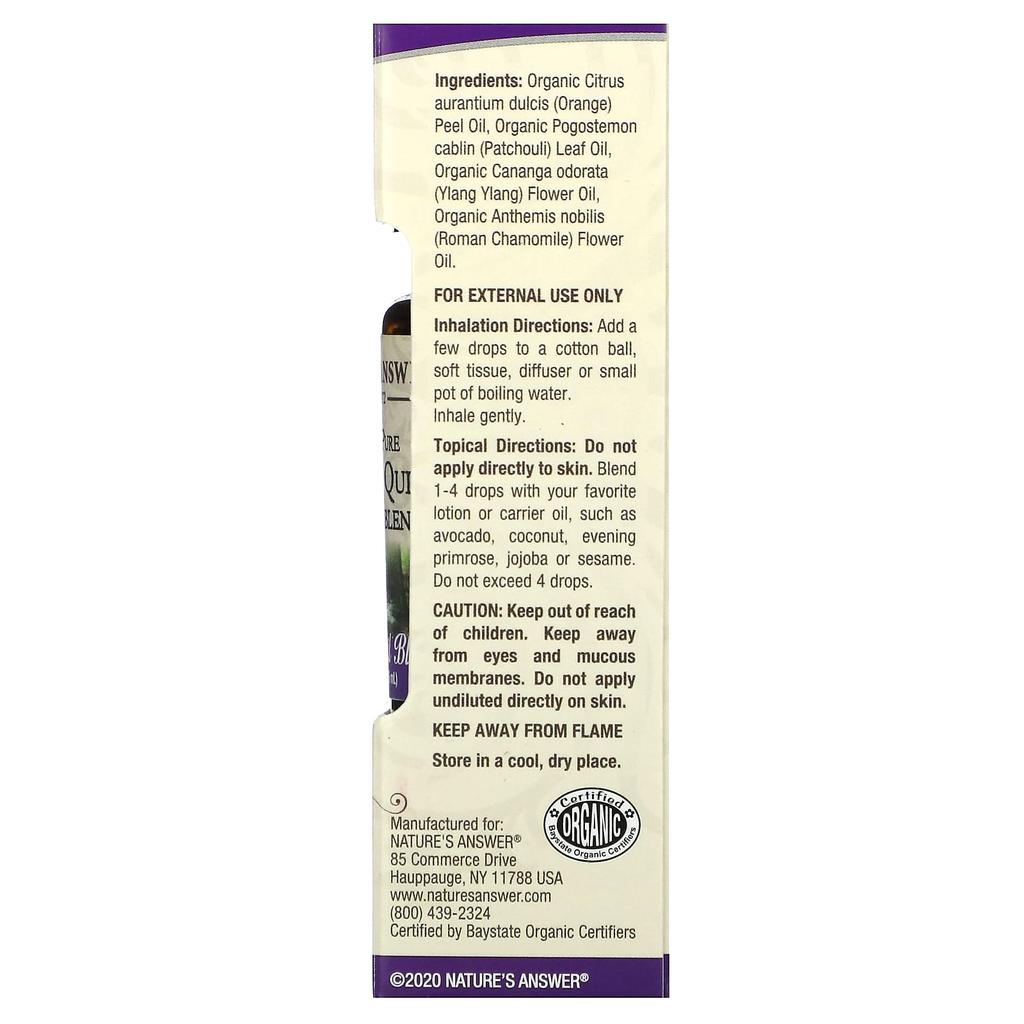 Nature's Answer 100% Pure Organic Essential Oil Blend, Calming and Relaxing, 15 Ml (0.5 Fl Oz)