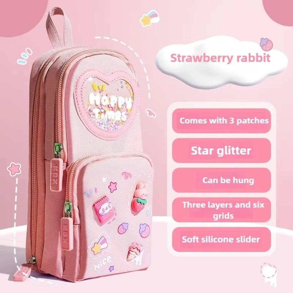 Large Capacity 3 Layers Pencil Case Cute Organizer Storage Bag Cartoon Pen Box  Girls