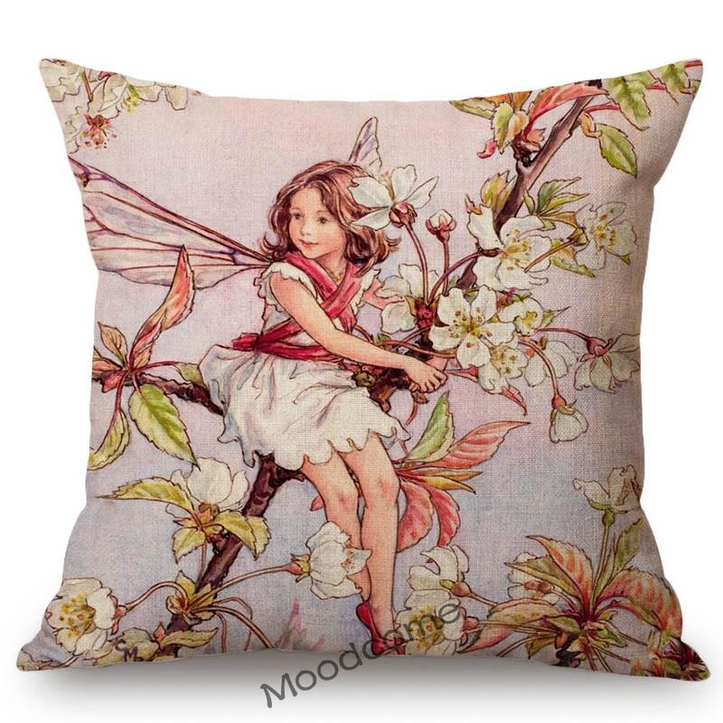 Lovely Cute Infant Baby Children Flower Fairies Floral Boy Girl Cartoon Home Decorative Pillow Case Cotton Linen Cushion Cover
