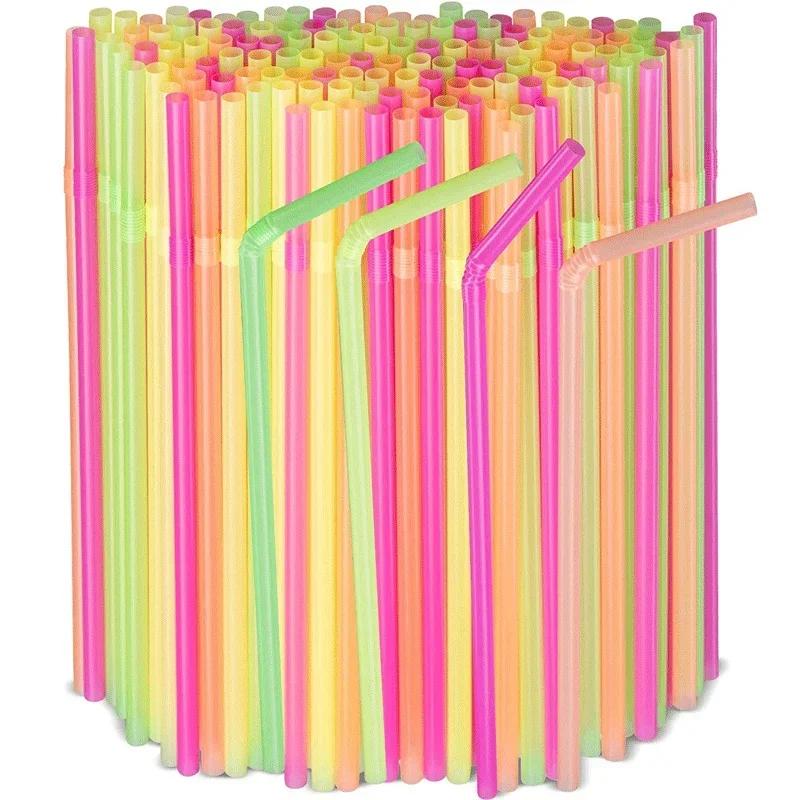 1000/100x Colorful Straws Disposable Plastic Flexible Drinking Straw for Bubble Milk Tea Cocktail Wedding Party Kitchen Supplies