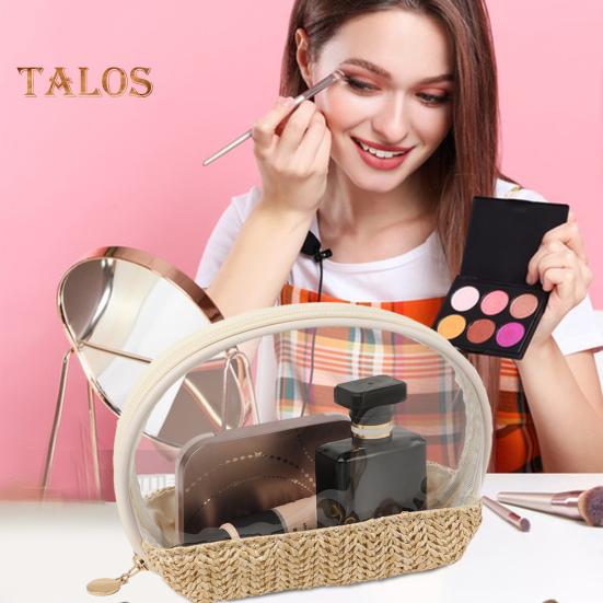 Соломенная косметичка ручной работы из прозрачного ПВХ, водонепроницаемая, большая вместимость, портативная, на молнии, многофункциональная дорожная косметичка-органайзер для туалетных принадлежностей