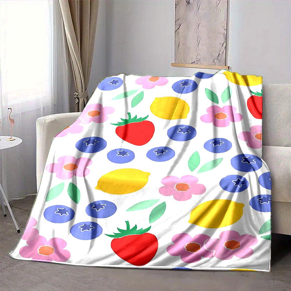 1pc Fruit Garden Lightweight Flannel Blanket, Comfortable and Warm Blanket, for Office and Camping Sofa Bed, Livingroom006