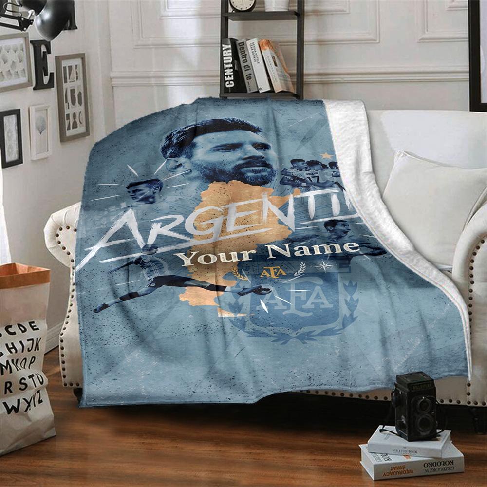 Football Messi Personalized Name Blanket Throw Customizable Blanket Comfortable Great for Picnics Couch Office Chair Sofa All-Season Use