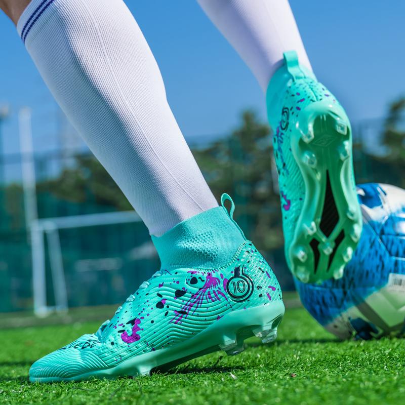 33-46 Men's High-top Football Boots Large Size Long Nails Leather Boys Soccer Shoes Nailing Anti -slip Football Boots