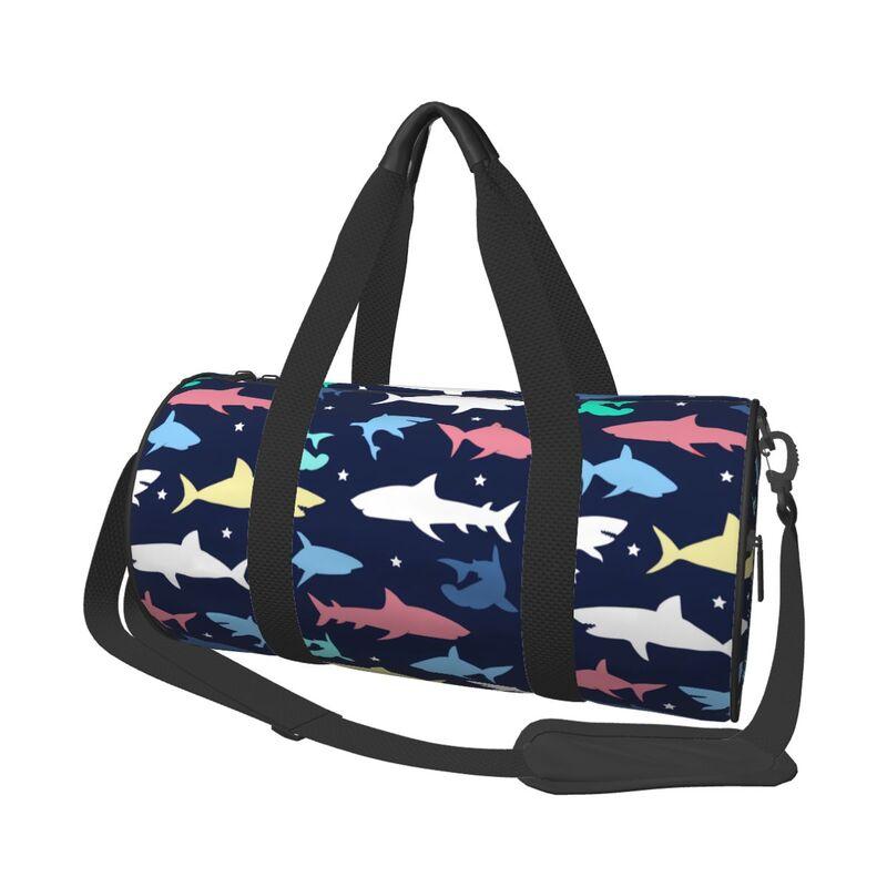 Cartoon Sharks Print Travel Duffel Bag Lightweight Sport Gym Yoga Bag Portable Waterproof Luggage Bags Gift for Women Men
