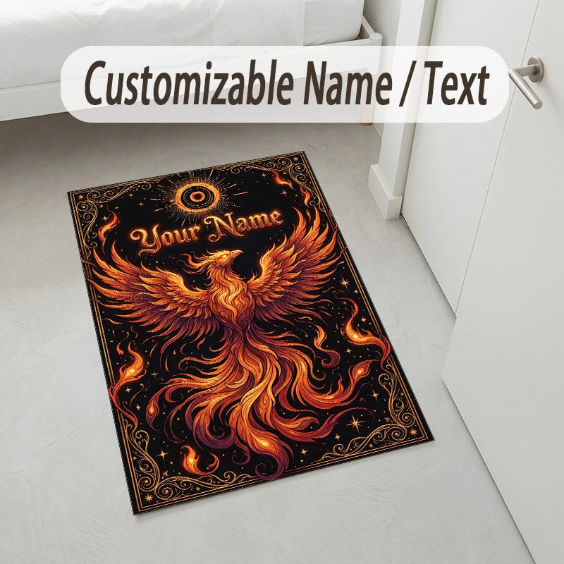 Dragon Phoenix Theme Crystal Velvet Rug Personalized Custom Name Text Soft Floor Mat Home Decor