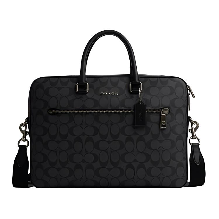 COACH ETHAN Artificial Leather Portable One Shoulder Crossbody Briefcase Large Men's Black CR270-QBLWO