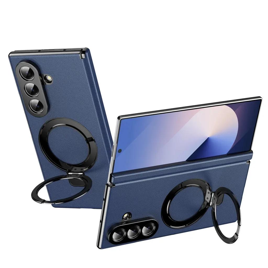Деловой магнитный чехол-книжка с шарниром для Samsung Galaxy Z Fold 7 6 5 4 3 360° Защита Экранное стекло Магнитный держатель Чехол