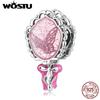 925 Sterling Silver Pink Princess Magic Mirror Charm Bead Pendant Fit Original Bracelet Necklace For Women Jewelry