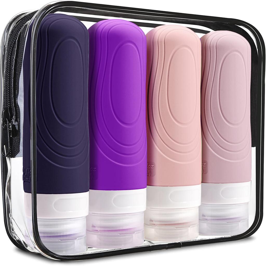 Silicone travel Bottle Tsa approved portable leak proof Squeeze size container Clear toiletry bag Accessory liu