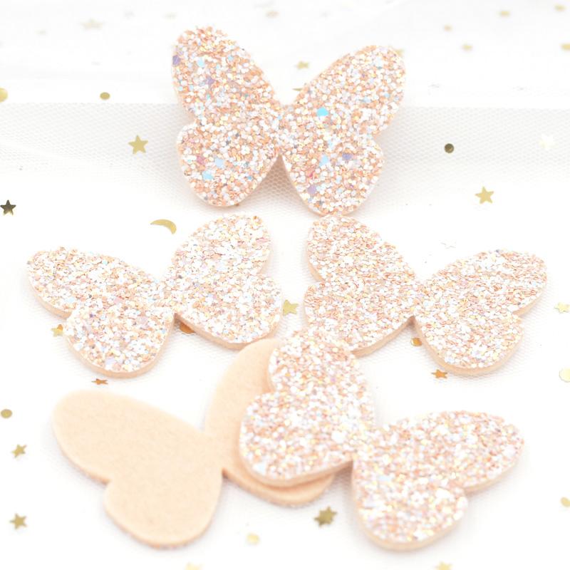 10Pcs Shiny Fabric Butterfly Sequins Appliques Nonwoven Padded Patches Crafts for Baby Girls Headwear Ornament Accessories