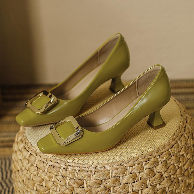 Французские туфли женские новинка весна-осень 2025 года легкие туфли на высоком каблуке квадратной формы лакированные красные туфли на высоком каблуке женские туфли-шпильки