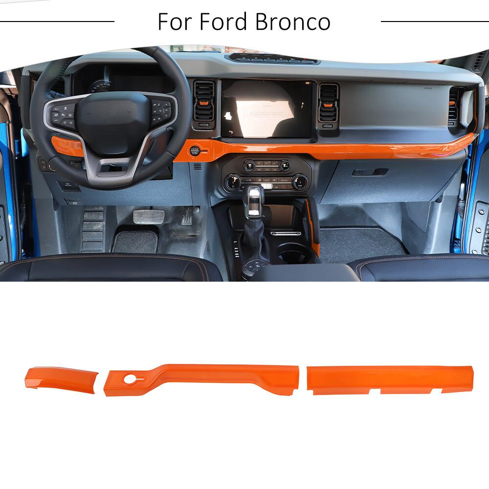 3x Center Console Dashboard Cover Trim Decor Bezels For Ford Bronco 2021+ Orange