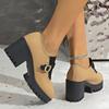 Large Size High Heel Thick Heel Boots Autumn and Winter New Interview Round Head Shoes Deep Mouth Shoes