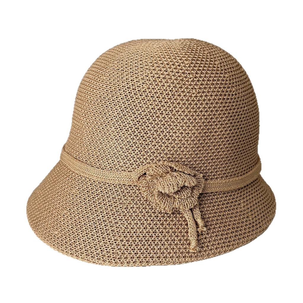Spring and summer breathable knitted bucket hat ladies handmade flower decoration showing washbasin hat versatile sun hat